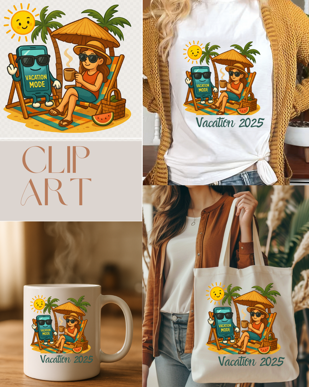 Vacation Mode: Sunlit Beach Digital Clip Art Collection