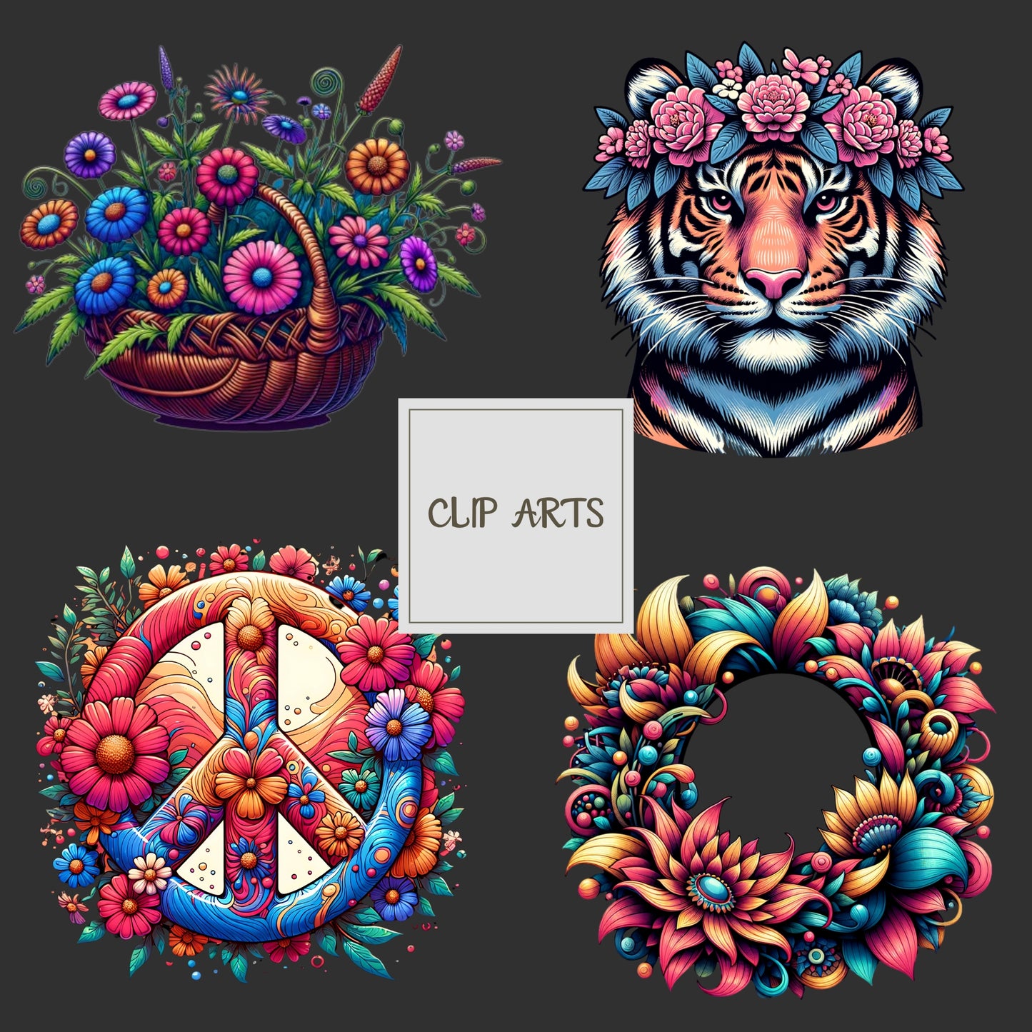 Vibrant Floral and Animal Clipart Bundle for Instant Download - Perfect for Sublimation Designs and Creative Projects