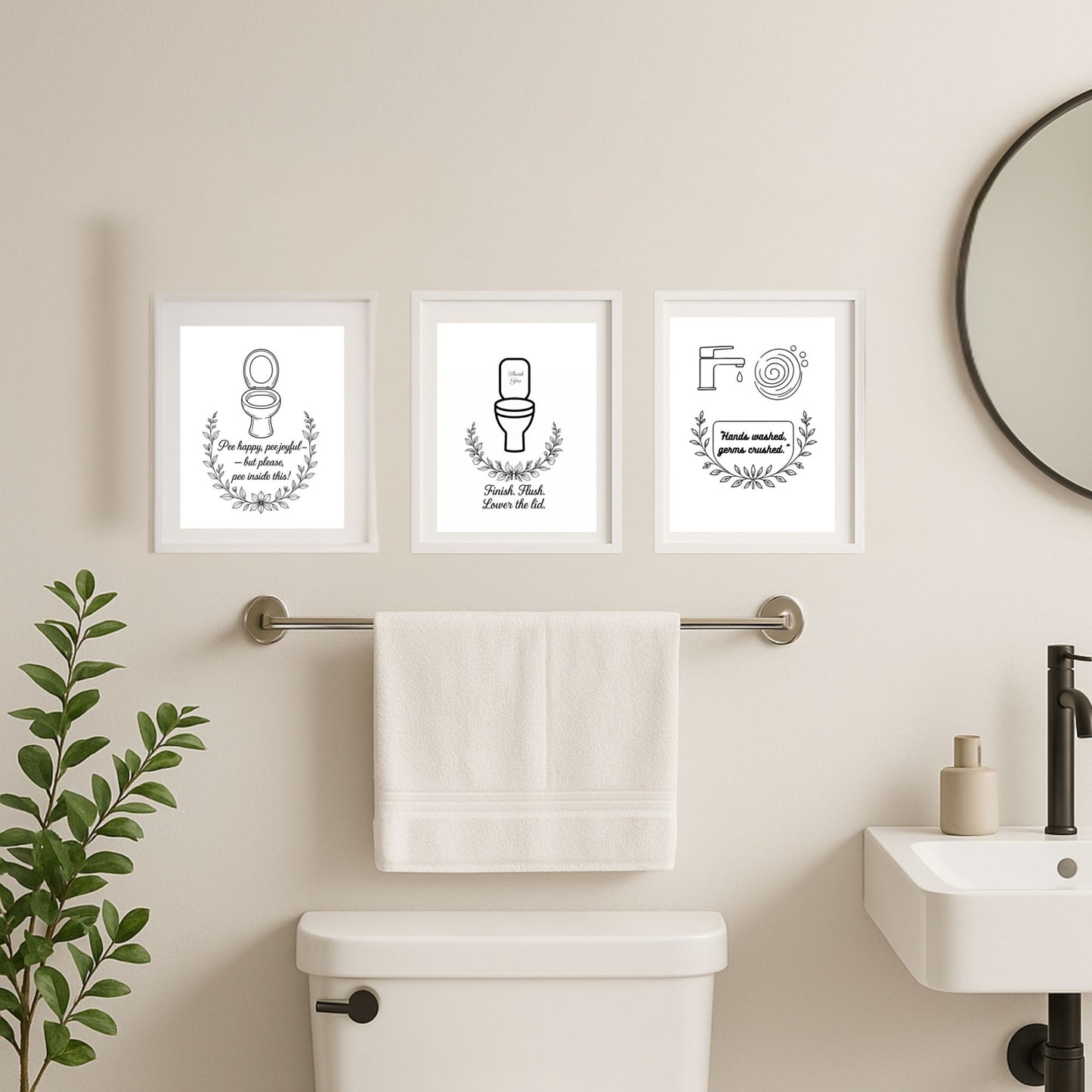 “Modern Bathroom Wall Art Set of 3 | Digital Download Printable Prints | Minimalist Triptych Decor”