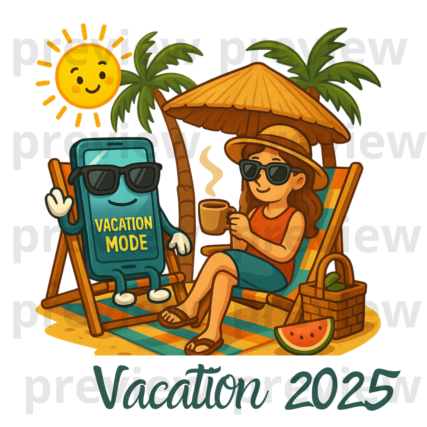 Vacation Mode: Sunlit Beach Digital Clip Art Collection