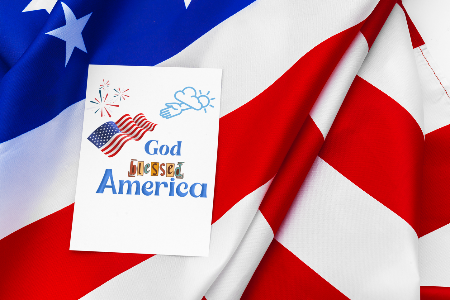 God Blessed America Patriotic Clip Art — Faith-Filled USA Flag & Fireworks PNG for 4th of July Sublimation