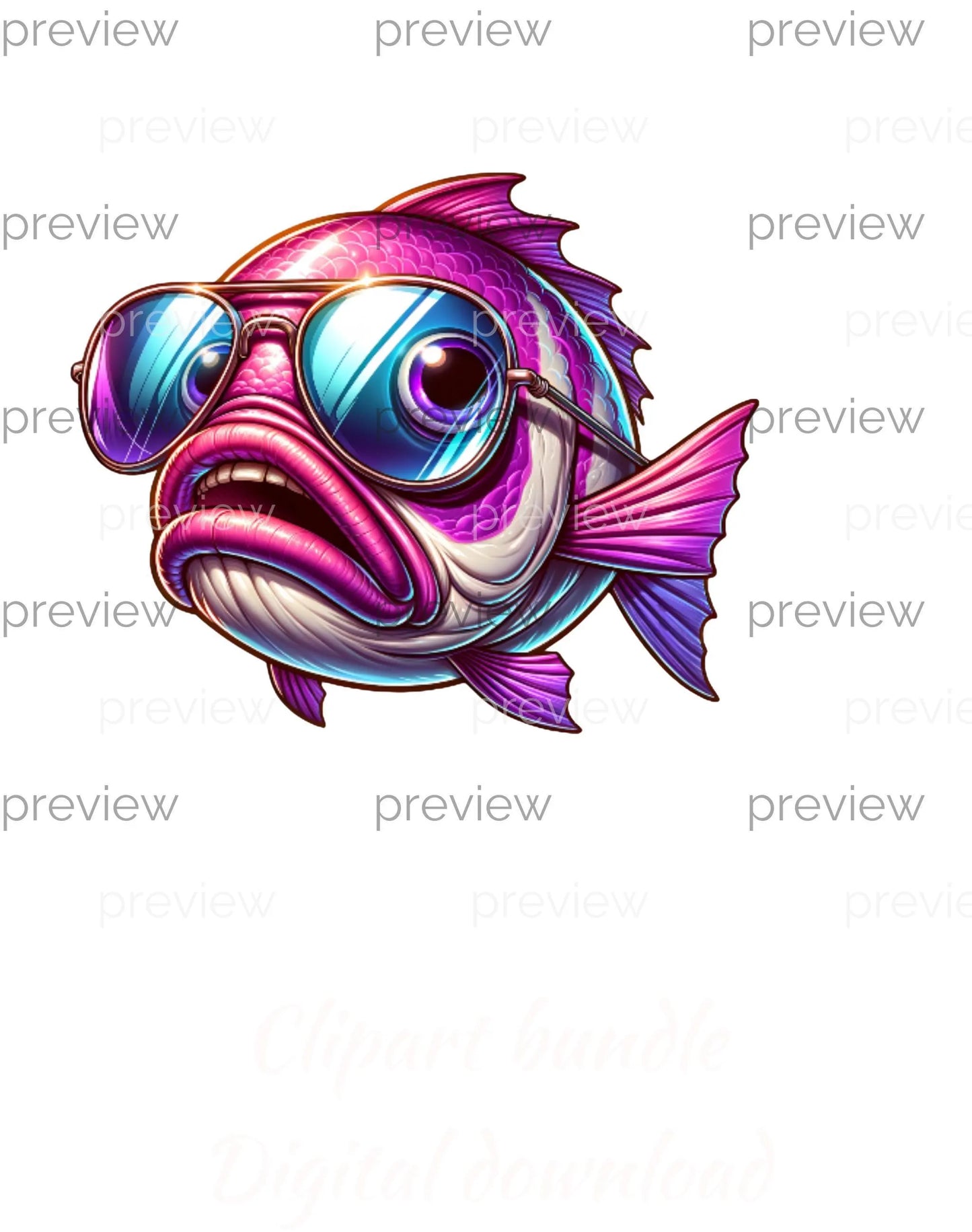 Vibrant Cartoon Fish Clipart Bundle: PNG designs for sublimation, stickers ,T-shirts, and DTF. Instant digital download with cute graphics!