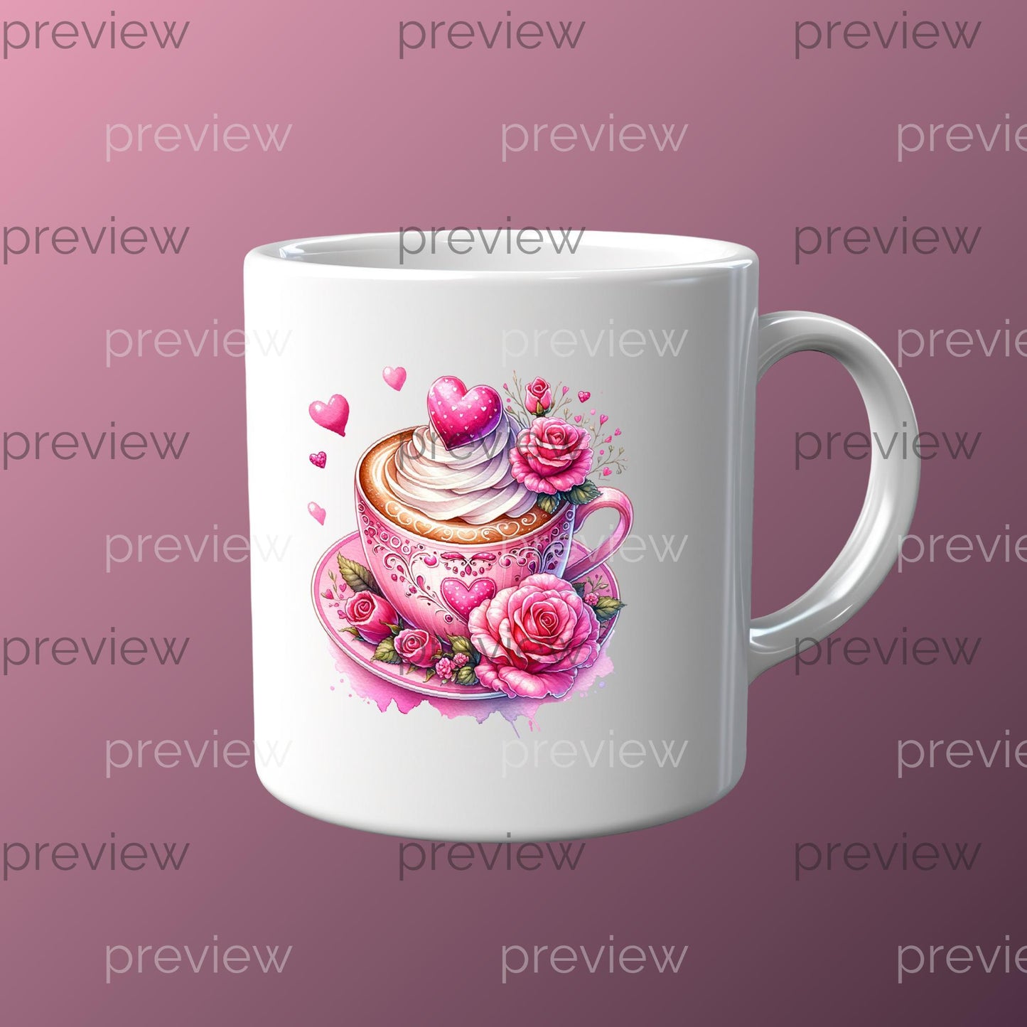 Charming Romantic Clipart Bundle with Iced Coffee, Teacup, and Frothy Coffee - Perfect for Sublimation and Instant Download