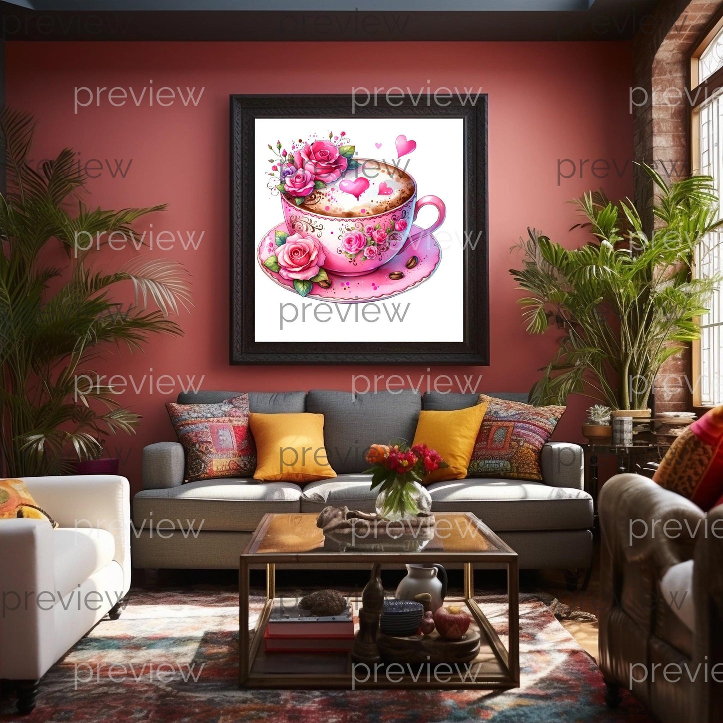 Charming Romantic Clipart Bundle with Iced Coffee, Teacup, and Frothy Coffee - Perfect for Sublimation and Instant Download