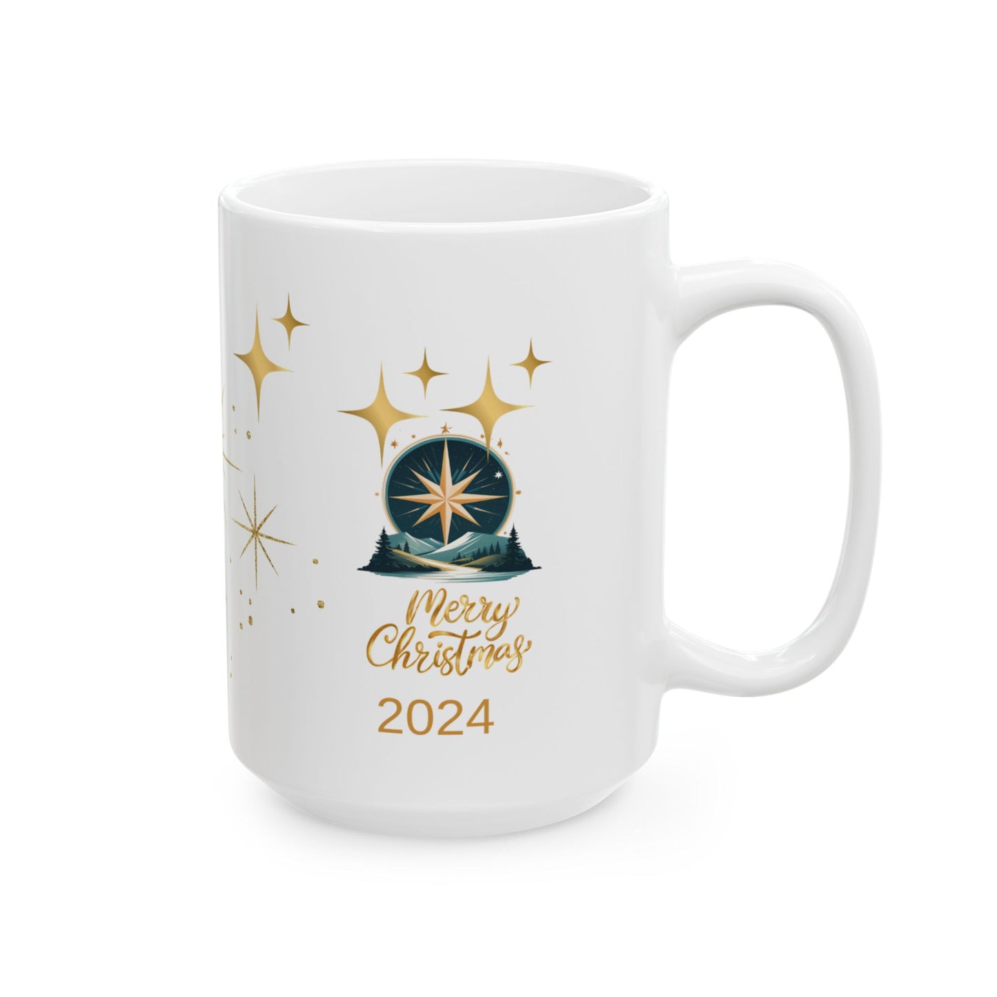 Gold star Christmas Ceramic Mug, (11oz, 15oz)