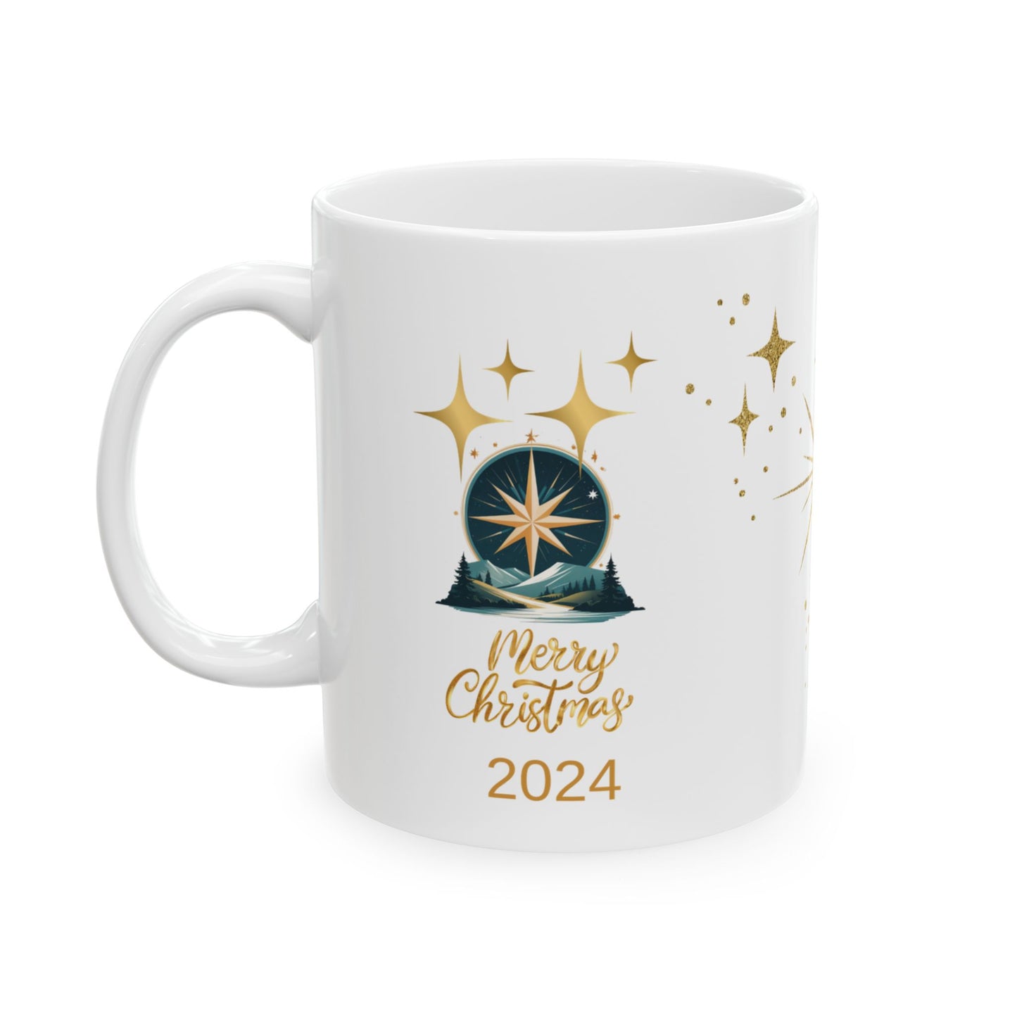 Gold star Christmas Ceramic Mug, (11oz, 15oz)