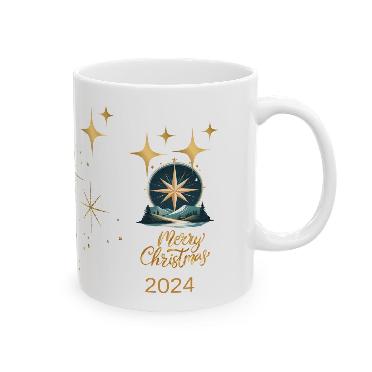 Gold star Christmas Ceramic Mug, (11oz, 15oz)