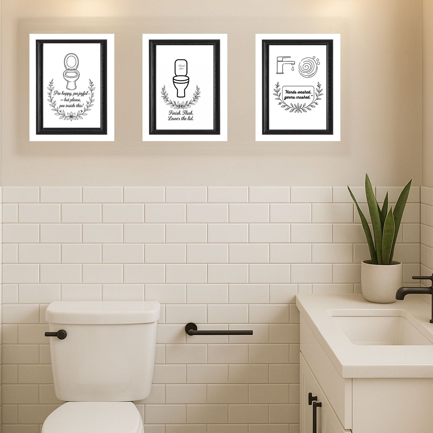 “Modern Bathroom Wall Art Set of 3 | Digital Download Printable Prints | Minimalist Triptych Decor”