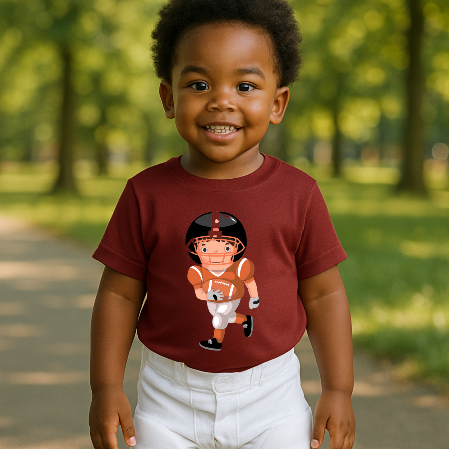 Burgundy Toddler T-Shirt with Classic Cartoon Football Player, Soft  100% Polyester, Game-Day Ready”Size Youth S