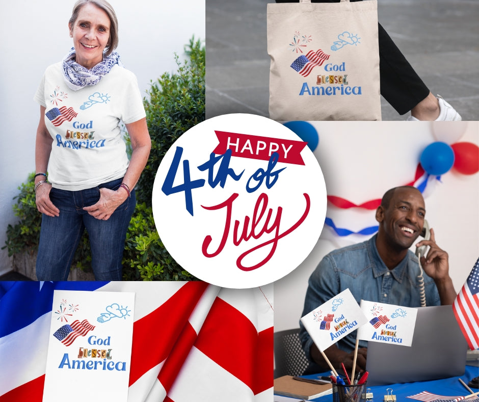 God Blessed America Patriotic Clip Art — Faith-Filled USA Flag & Fireworks PNG for 4th of July Sublimation